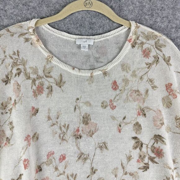 J Jill Top Womens Large Floral Knit Linen Blend Coastal Breezy Beach Cottage - Picture 2 of 13